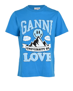 Ganni University Of Love T-Shirt, Cotton, Blue, Sz XS, 2*