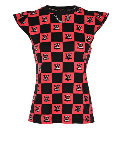 Louis Vuitton Checkered Sleeveless Top, £220, Clothing, Black/Red, Cotton, Front view