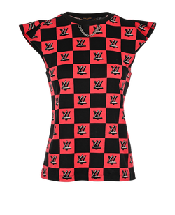 Louis Vuitton Checkered Sleeveless Top, Cotton, Black/Red, Sz XS, 2*