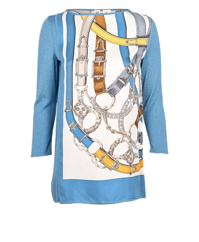 Hermes Long Print Top, &pound;275, Clothing, Blue/White, Cashmere/Silk, Front view