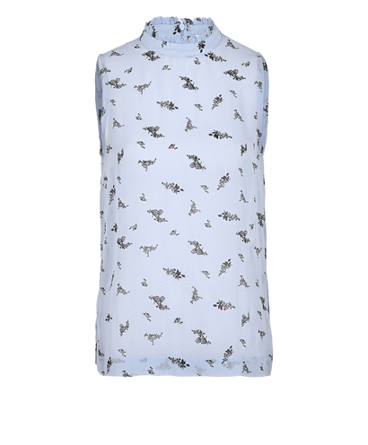 Ganni High Neck Floral Top, £80, Clothing, Blue, Viscose, Front view