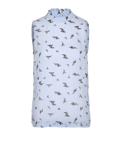 Ganni High Neck Floral Top, Viscose, Blue/Black, UK6, 3*