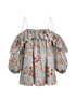 Zimmermann Pavilion Off-Shoulder Floral Blouse, £150, Clothing, Blue, Cotton/Silk, Front view