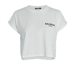 Balmain Crop T-Shirt, Cotton, White, Sz S, 3*