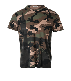 Valentino Camouflage T-Shirt, Mens, Cotton, Khaki, Sz S, 2*