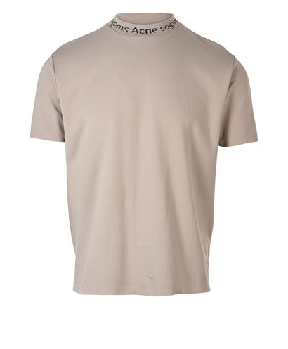 Acne Studios Ribbed Logo Collar T-Shirt, &pound;80, Clothing, Beige, Viscose, Front view