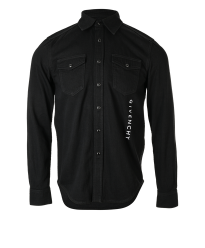 Givenchy Logo Embroidered Overshirt, £310, Clothing, Black, Cotton, Front view