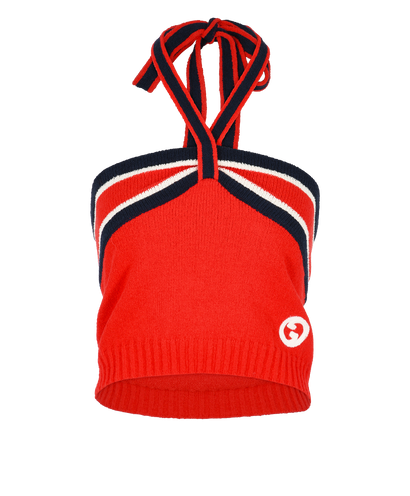 Gucci GG Halterneck Top, &pound;220, Clothing, Blue/Red, Cotton/Polyester (Polymer), Front view