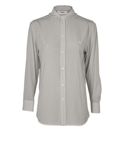 Celine Triomphe Embroidered Stripe Shirt, £350, Clothing, White, Silk, Front view