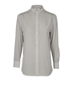 Celine Triomphe Embroidered Stripe Shirt, Silk, White, UK 6, 3*