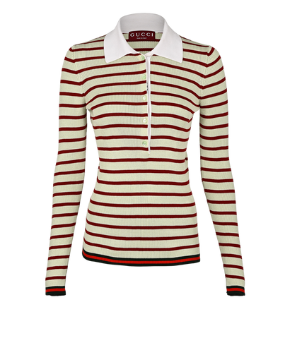 Gucci Stripes Polo Shirt, &pound;395, Clothing, Green/Red, Silk, Front view