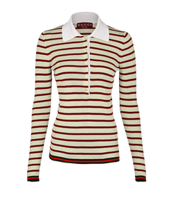 Gucci Stripes Polo Shirt, Silk, Green/Red, Sz S, 3*