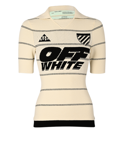 Off-White FW2019 Logo & Stripe Polo Top, &pound;120, Clothing, Cream, Viscose, Front view