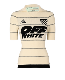 Off-White FW2019 Logo & Stripe Polo Top, Viscose, Cream, UK 8, 3*