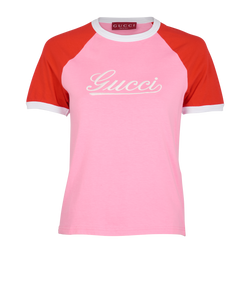 Gucci New 70's Raglan T-Shirt, Cotton, Pink, Sz L, 3*