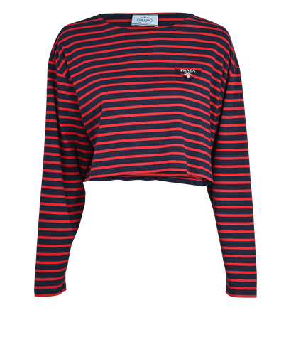 Prada Long Sleeved Striped Top, £180, Clothing, Navy/Red, Cotton, Front view