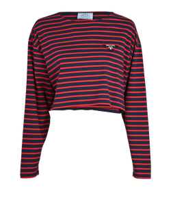 Prada Long Sleeved Striped Top, Cotton, Red/Navy, UK8, 3*