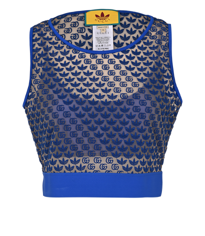 Gucci X Adidas Logo Crop Top, £150, Clothing, Blue, Polyester (Polymer), Front view