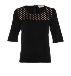 Fendi Short-Sleeve Knit Pull Over Top, Viscose, Black, UK8, 2*