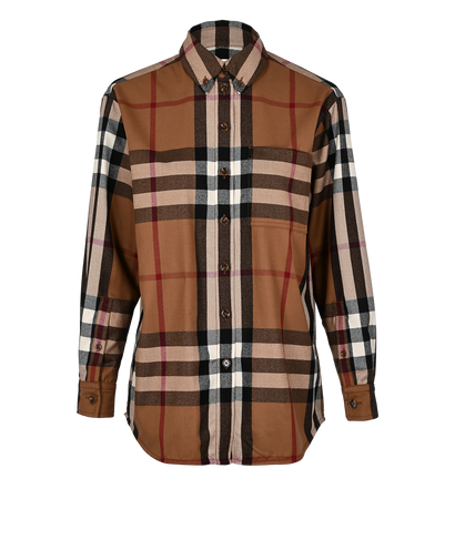 Burberry Oversized Check Shirt, £160, Clothing, Brown, Wool, Front view