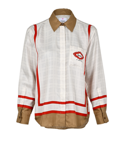 Burberry 'Society' Check Shirt, Silk, White/Beige/Red, UK 6, 3*