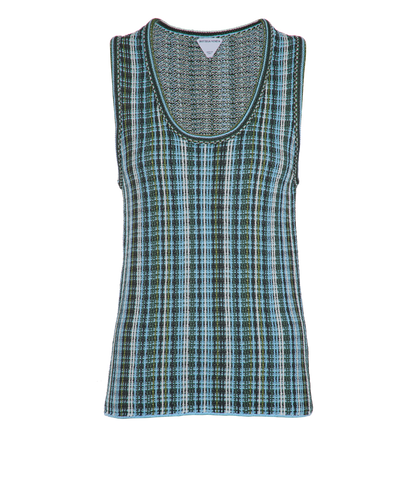 Bottega Veneta Checked Tank Top, &pound;190, Clothing, Black/Blue/White, Linen/Viscose, Front view