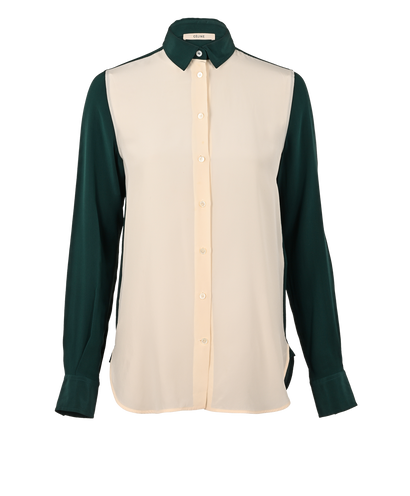 Celine Two-Tone Button-Up Shirt, &pound;150, Clothing, Green/White, Silk, Front view