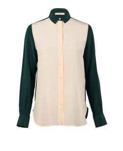 Celine Two-Tone Button-Up Shirt, Silk, Green/White, UK 10, 2*