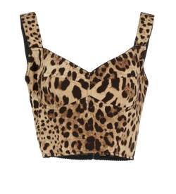 Dolce & Gabbana Leopard Print Bustier Top, Silk, Brown, Sz M, 2*