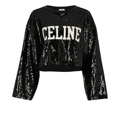 Celine Logo Sequin Cropped Top, £550, Clothing, Black, Cotton, Front view