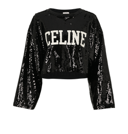 Celine Logo Sequin Cropped Top, Cotton, Black, Sz L, 3*