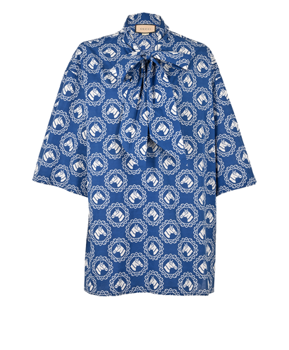Gucci Neck Tie Horse Print Shirt, £330, Clothing, Blue/White, Cotton, Front view