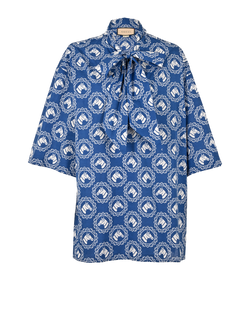Gucci Neck Tie Horse Print Shirt, Cotton, Blue/White, UK12, 3*
