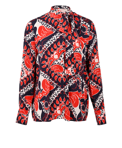 Valentino Neck Tie Detail Shirt, £295, Clothing, Blue/Red, Silk, Front view