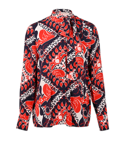 Valentino Neck Tie Detail Shirt, Silk, Blue/Red, UK10, 2*