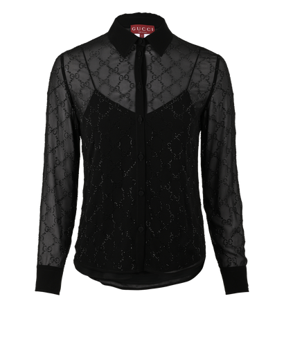 Gucci GG Crystal Embellished Shirt, &pound;350, Clothing, Black, Silk, Front view