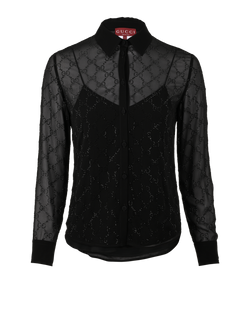 Gucci GG Crystal Embellished Shirt, Silk, Black, Sz XS, 4*