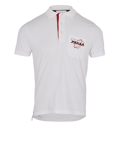 Prada Logo Polo Shirt, &pound;150, Clothing, Red/White, Cotton, Front view
