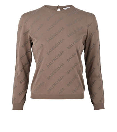 Balenciaga Allover Logo Top, £320, Clothing, Taupe, Cotton, Front view