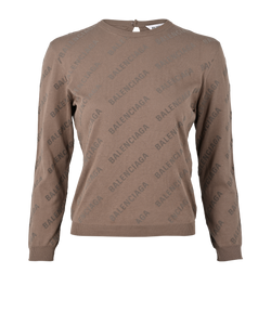 Balenciaga Allover Logo Top, Cotton, Taupe, Sz L, 3*