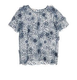 Stella McCartney  Floral Lace Short Sleeve Top, Silk, Blue, Uk14, 2*
