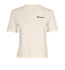 Palm Angels Logo Embroidered Cropped T-Shirt, Cotton, Cream, Sz S, 3*