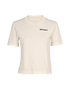 Palm Angels Logo Embroidered Cropped T-Shirt, &pound;70, Clothing, Cream, Cotton, Front view