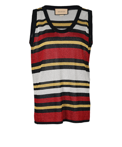 Gucci Striped Sleeveless Top, £195, Clothing, Gold/Navy/Red/Silver, Viscose, Front view