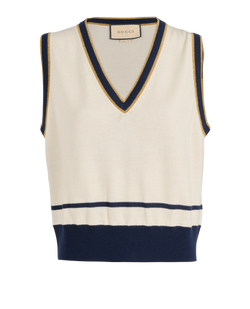 Gucci V-Neck Pullover, Wool, Navy/Cream/Gold, UK16, 3*