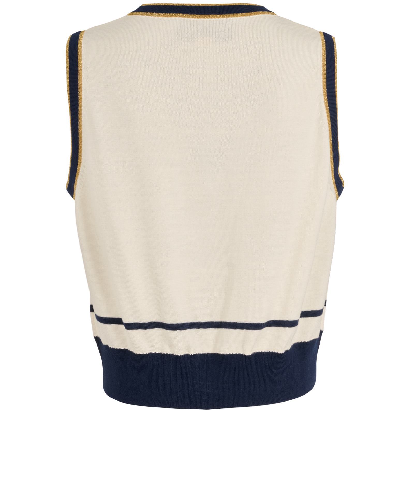 Gucci V-Neck Pullover, &pound;350, Clothing, Cream/Gold/Navy, Wool, Back view