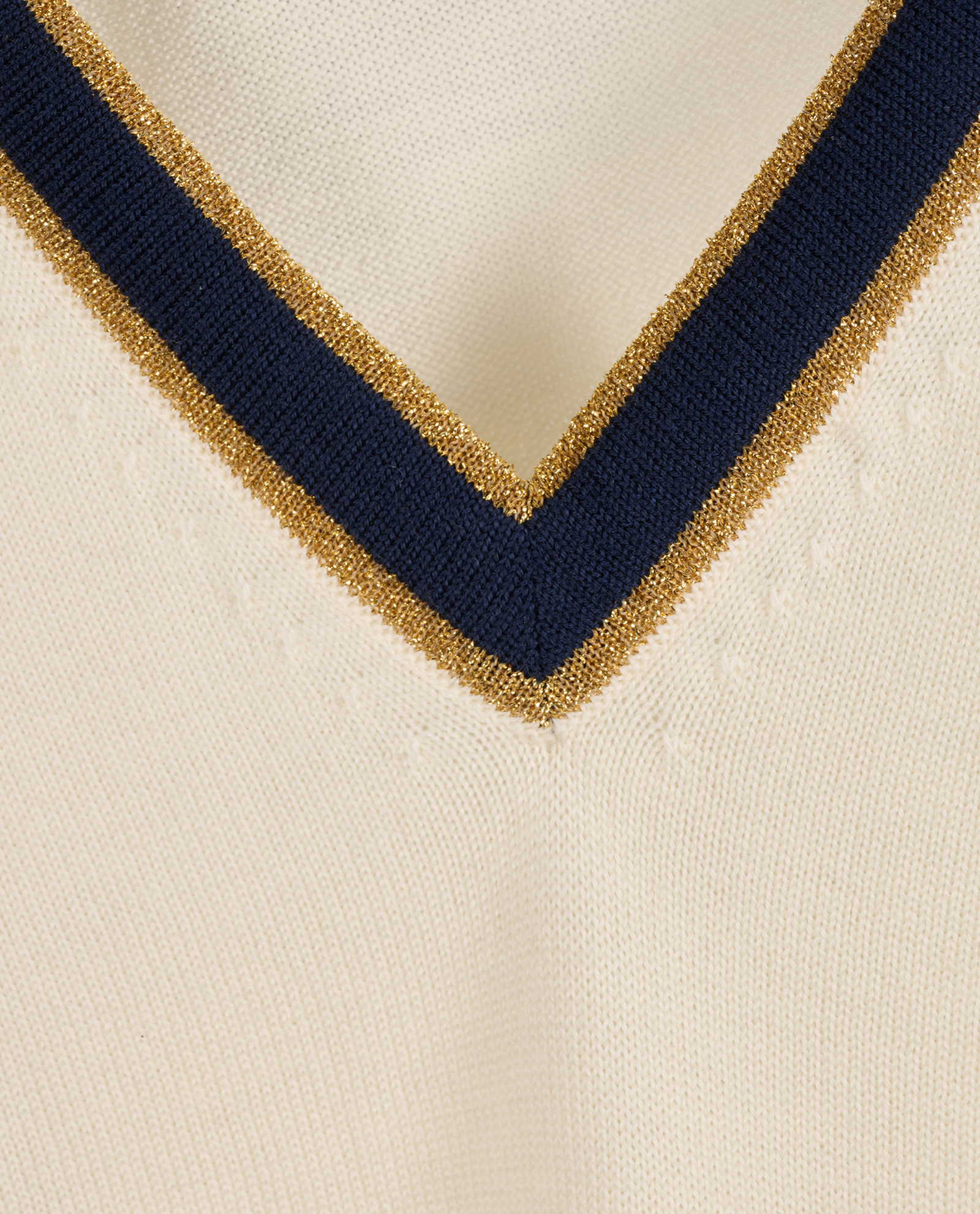Gucci V-Neck Pullover, &pound;350, Clothing, Cream/Gold/Navy, Wool, Other view