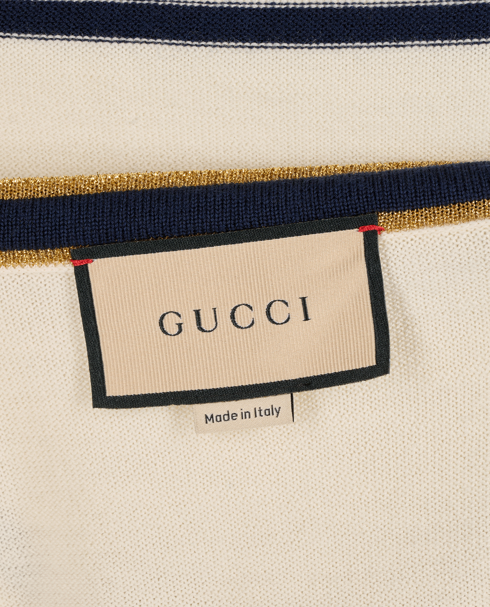 Gucci V-Neck Pullover, &pound;350, Clothing, Cream/Gold/Navy, Wool, Other view