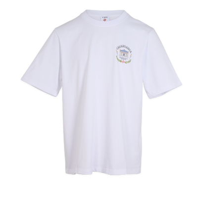 Casablanca Le Temple Du Sport T-Shirt, &pound;110, Clothing, White, Cotton, Front view