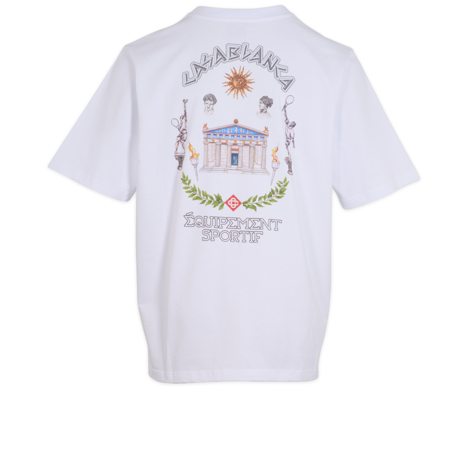Casablanca Le Temple Du Sport T-Shirt, &pound;110, Clothing, White, Cotton, Back view